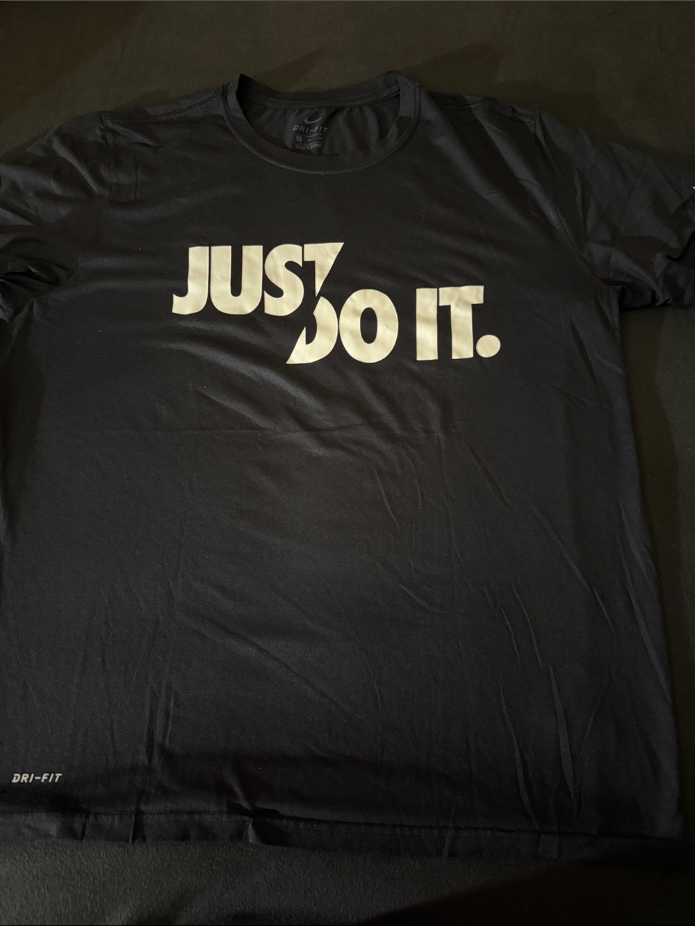 Nike dri fit Black Short Sleeve Tee with White "Just Do It." Graphic